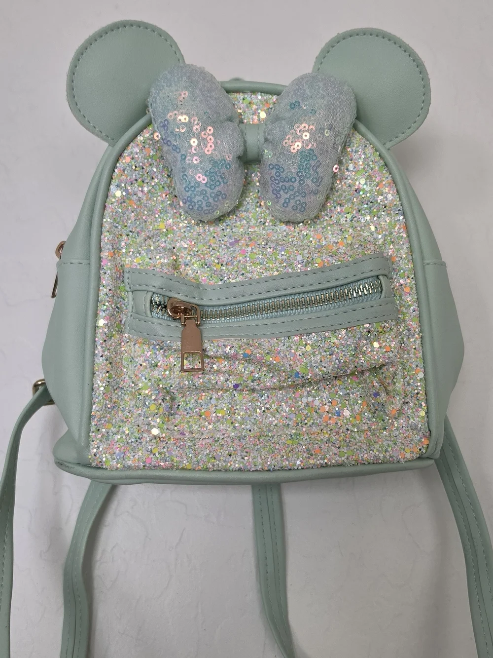 Kids Mint Sparkle Bow Backpack - Cute Sequin Accent